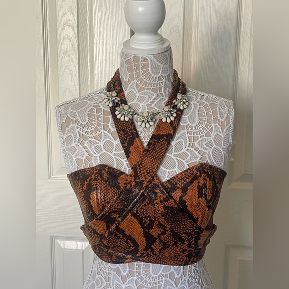 Snake Print Faux Leather Wrap Crop Top Urban Outfitters Medium - Picture 3 of 6